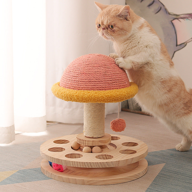 Solid Wood Turntable Cat Toy - Sisal Scratching Board