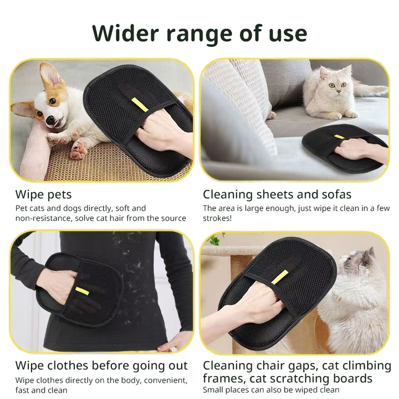 Static Pet Hair Removal Gloves - 3-in-1 Grooming & Cleaning