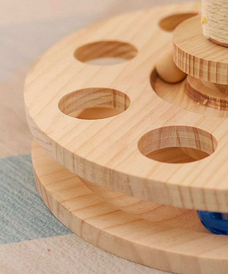 Solid Wood Turntable Cat Toy - Sisal Scratching Board