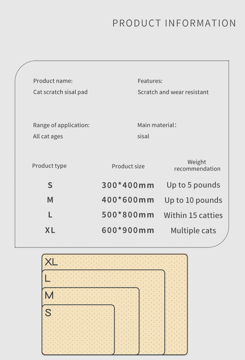 Multi-Size Sisal Scratching Pad - Save Your Furniture
