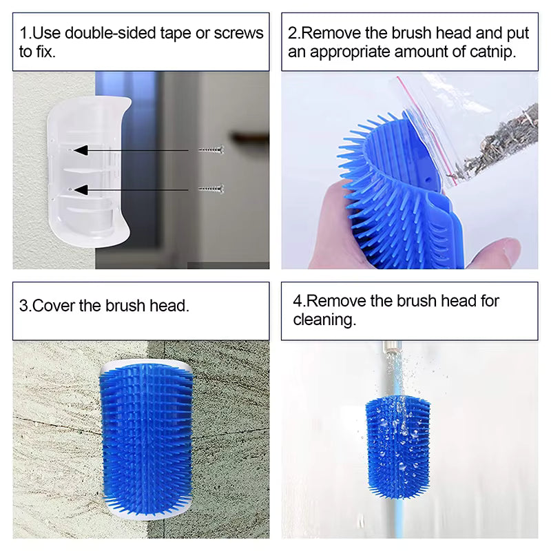 Corner Cat Grooming Brush - Wall Mounted Hair Remover