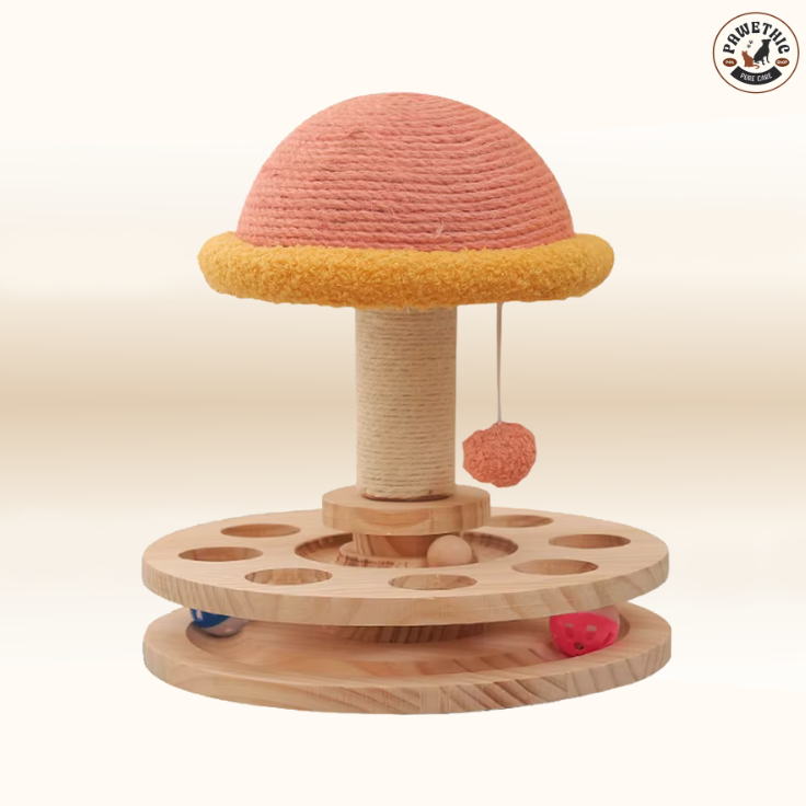 Solid Wood Turntable Cat Toy - Sisal Scratching Board