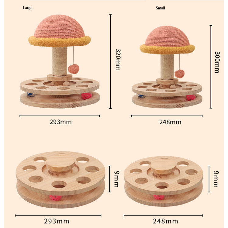 Solid Wood Turntable Cat Toy - Sisal Scratching Board