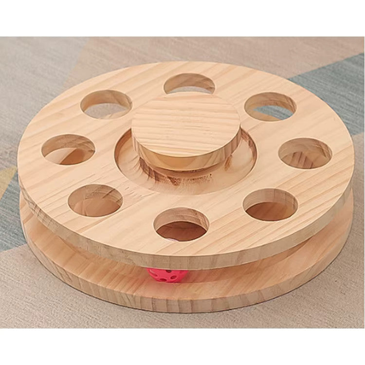 Solid Wood Turntable Cat Toy - Sisal Scratching Board