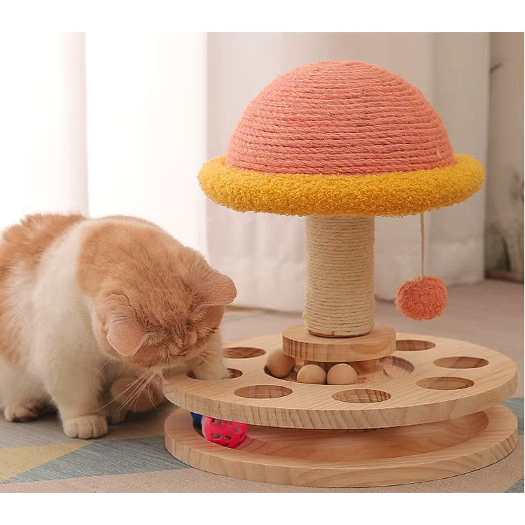 Solid Wood Turntable Cat Toy - Sisal Scratching Board