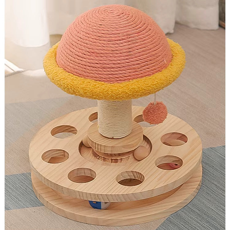 Solid Wood Turntable Cat Toy - Sisal Scratching Board