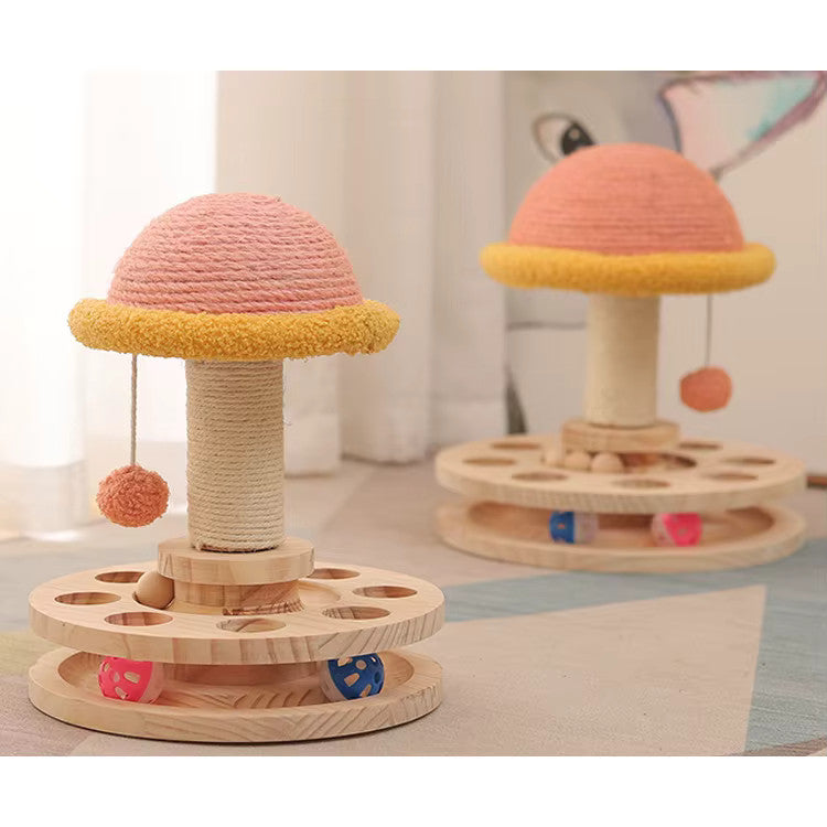 Solid Wood Turntable Cat Toy - Sisal Scratching Board