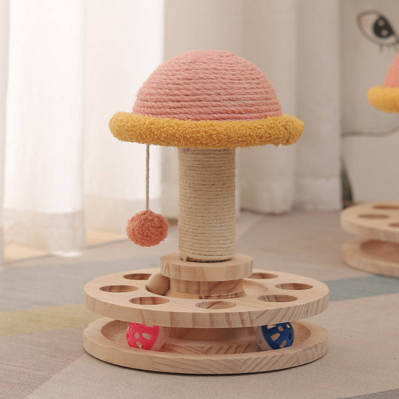 Solid Wood Turntable Cat Toy - Sisal Scratching Board